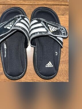 Adidas Black Stripes Slip Ons-Size 7K Child Boy Toddler Sandal  Strap Top